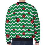 Green Zigzag Ladybird Pattern Print Zip Sleeve Bomber Jacket