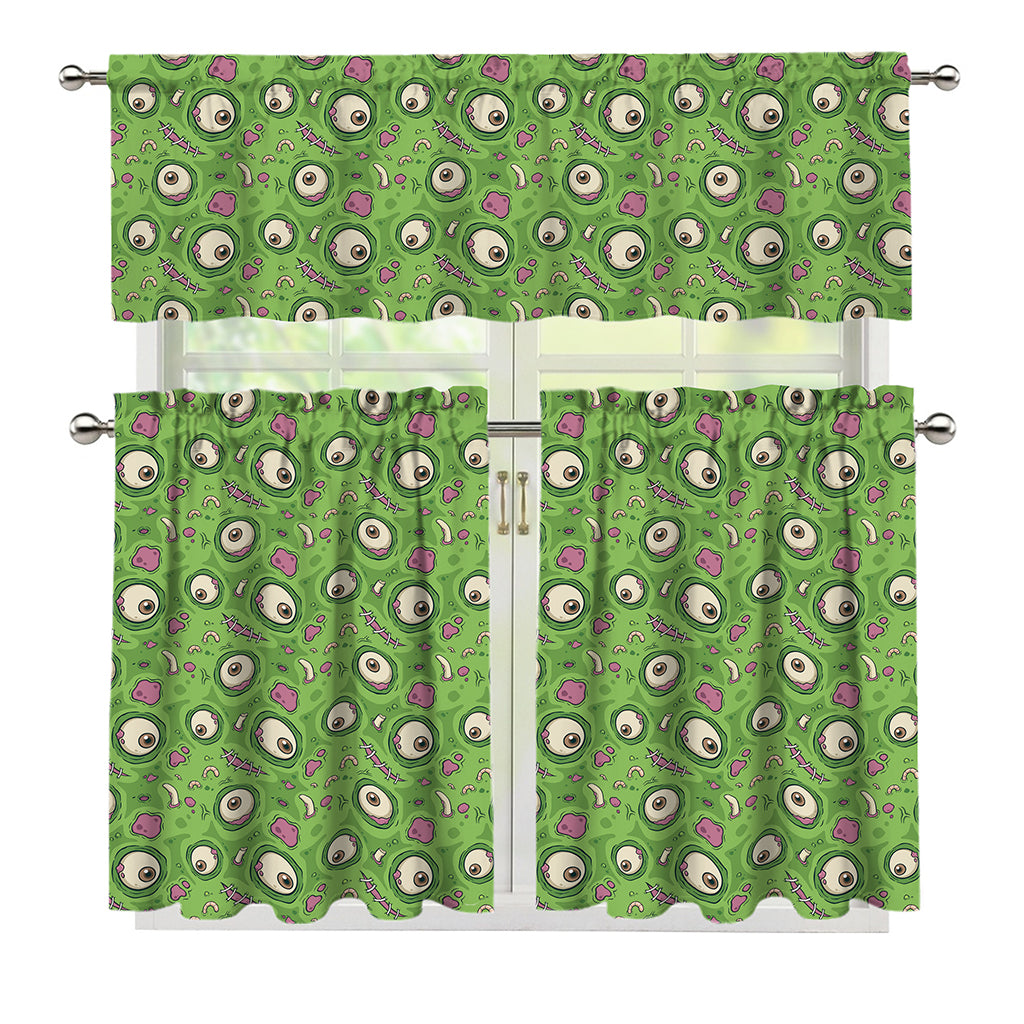 Green Zombie Pattern Print 3 Piece Kitchen Curtains