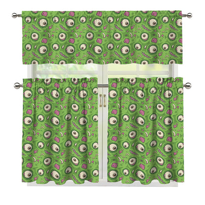 Green Zombie Pattern Print 3 Piece Kitchen Curtains
