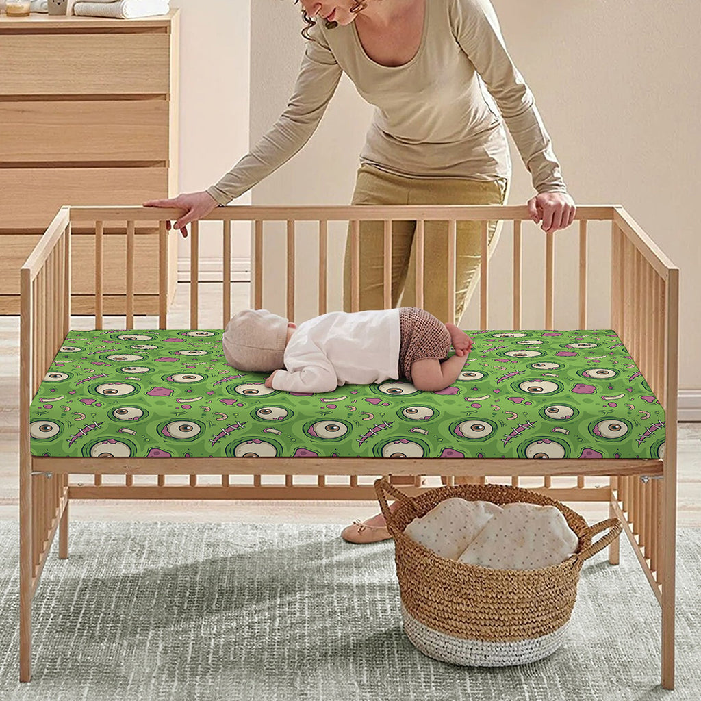 Green Zombie Pattern Print Baby Crib Sheet