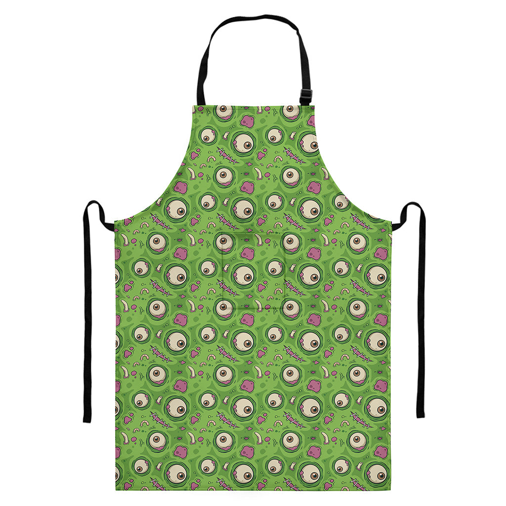Green Zombie Pattern Print Bib Apron With Pocket