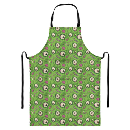 Green Zombie Pattern Print Bib Apron With Pocket