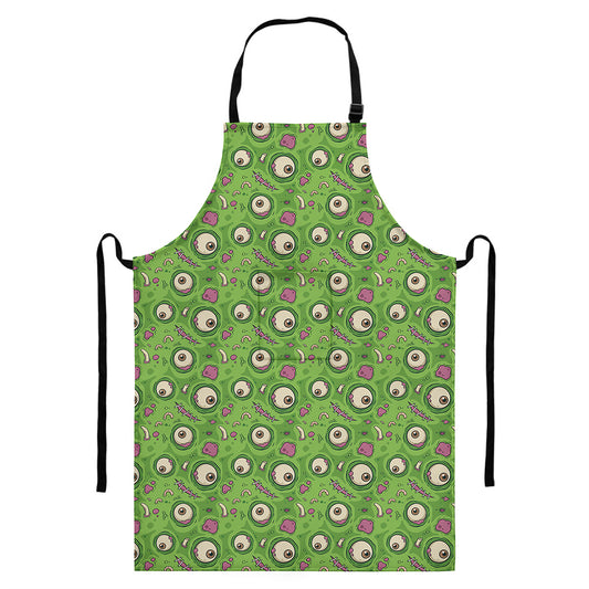 Green Zombie Pattern Print Bib Apron With Pocket