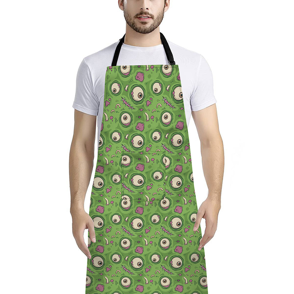 Green Zombie Pattern Print Bib Apron With Pocket