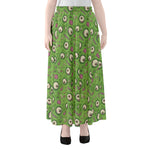 Green Zombie Pattern Print Chiffon Maxi Skirt