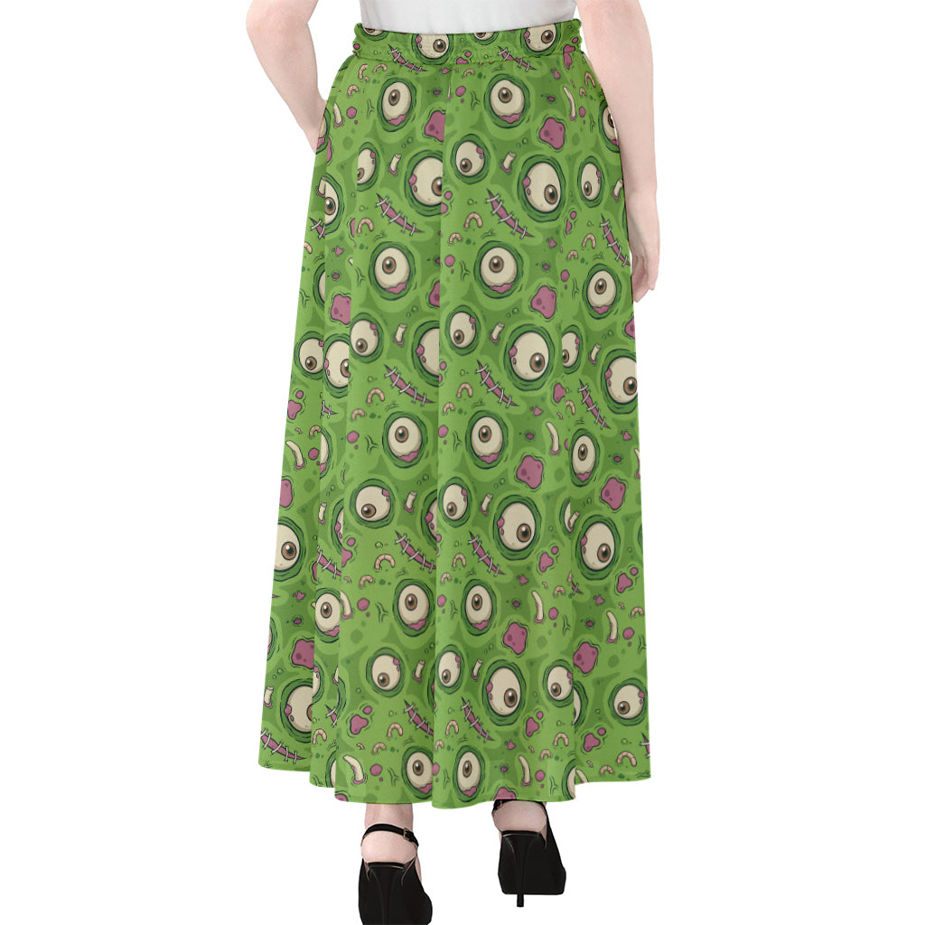 Green Zombie Pattern Print Chiffon Maxi Skirt