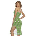 Green Zombie Pattern Print Cross Back Cami Dress