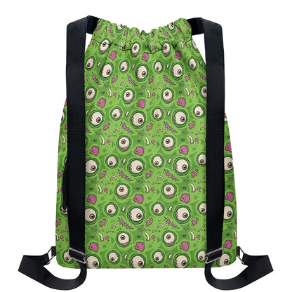 Green Zombie Pattern Print Drawstring Backpack