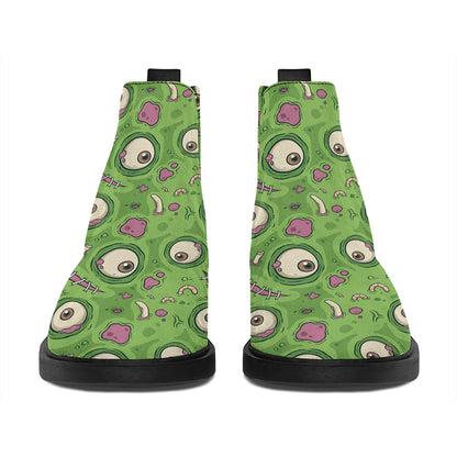 Green Zombie Pattern Print Flat Ankle Boots