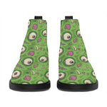Green Zombie Pattern Print Flat Ankle Boots
