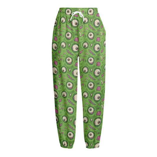 Green Zombie Pattern Print Fleece Lined Knit Pants