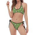 Green Zombie Pattern Print Halter Scoop Tie Side Bikini