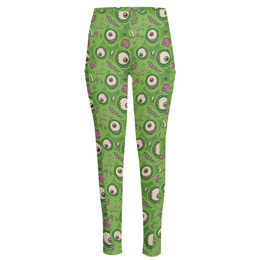 Green Zombie Pattern Print High-Waisted Pocket Leggings
