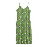 Green Zombie Pattern Print Jersey Midi Cami Dress
