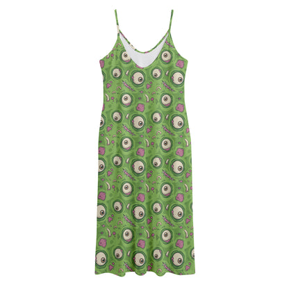 Green Zombie Pattern Print Jersey Midi Cami Dress