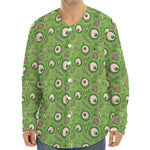 Green Zombie Pattern Print Long Sleeve Baseball Jersey