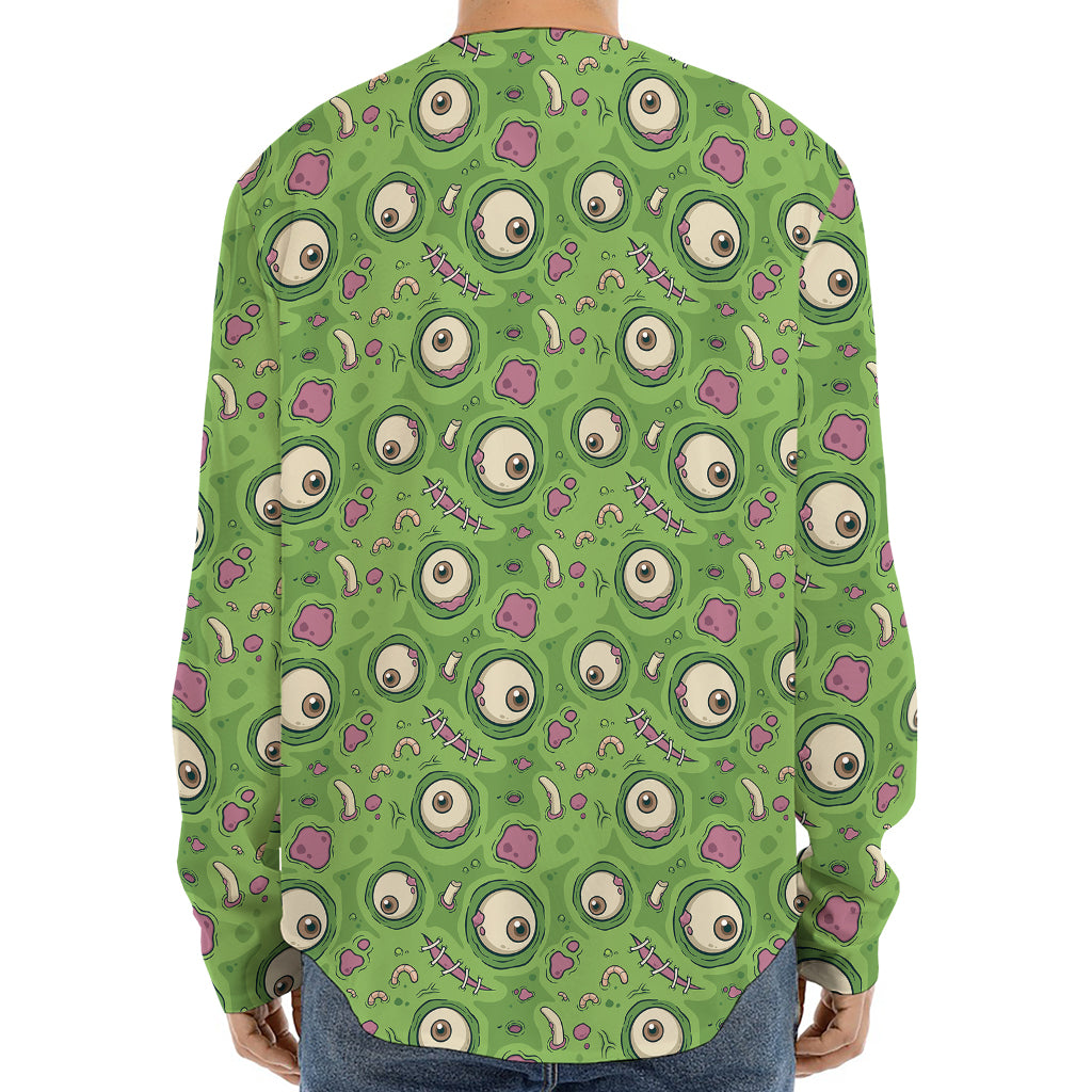 Green Zombie Pattern Print Long Sleeve Baseball Jersey