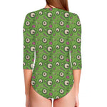 Green Zombie Pattern Print Long Sleeve Swimsuit