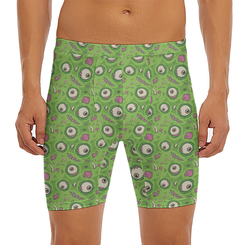 Green Zombie Pattern Print Men's Long Boxer Briefs