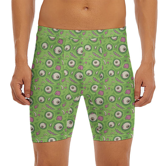 Green Zombie Pattern Print Men's Long Boxer Briefs