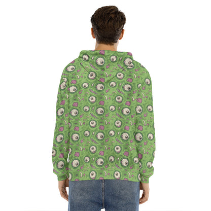 Green Zombie Pattern Print Men's Velvet Pullover Hoodie