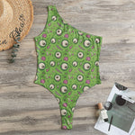 Green Zombie Pattern Print One Shoulder Bodysuit