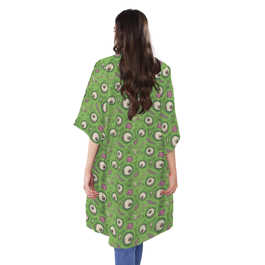 Green Zombie Pattern Print Open Front Beach Cover Up