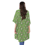 Green Zombie Pattern Print Open Front Beach Cover Up