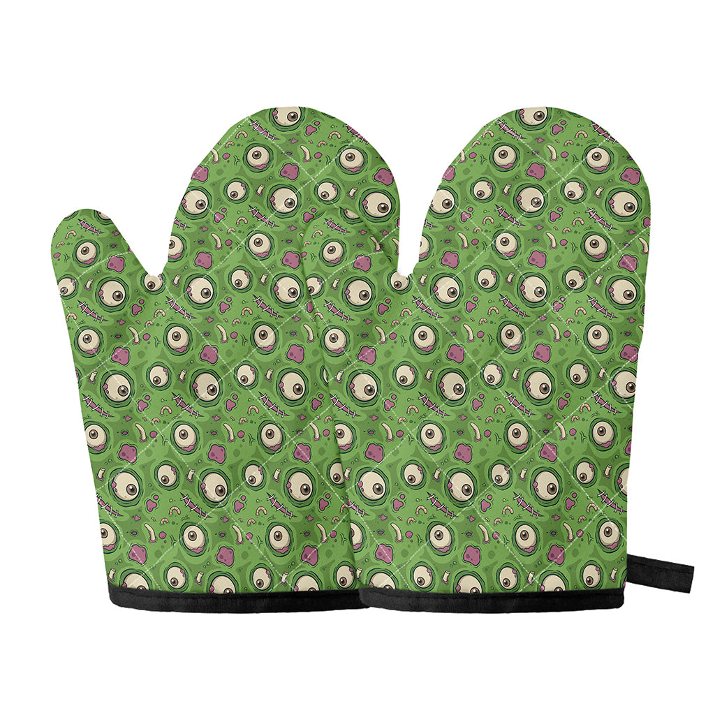 Green Zombie Pattern Print Oven Mitts
