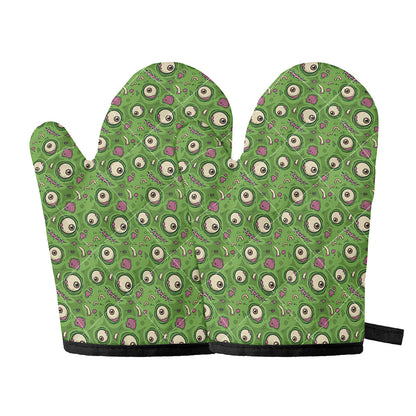 Green Zombie Pattern Print Oven Mitts