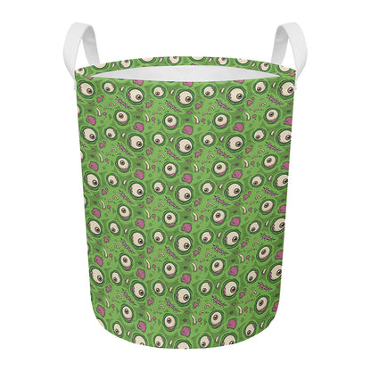 Green Zombie Pattern Print Round Laundry Basket