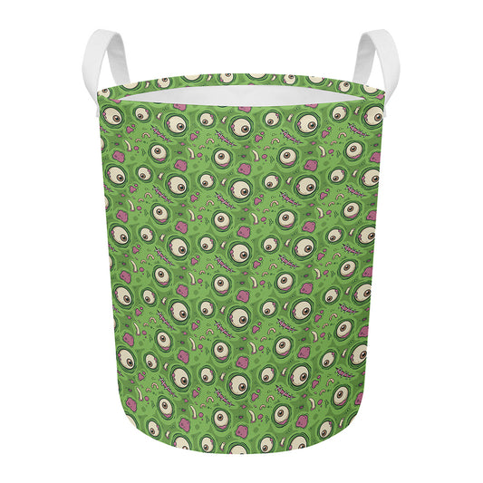 Green Zombie Pattern Print Round Laundry Basket