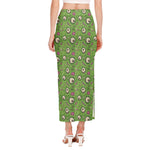 Green Zombie Pattern Print Side Slit Maxi Skirt