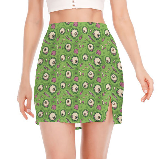 Green Zombie Pattern Print Side Slit Mini Skirt
