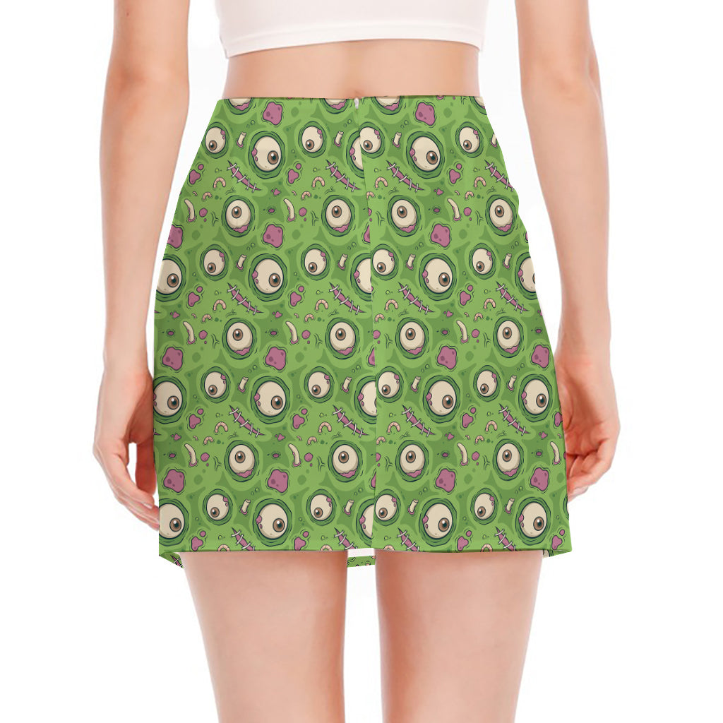Green Zombie Pattern Print Side Slit Mini Skirt