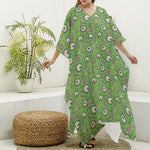 Green Zombie Pattern Print Silk V-Neck Kaftan Dress