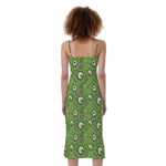 Green Zombie Pattern Print Slim Fit Midi Cami Dress