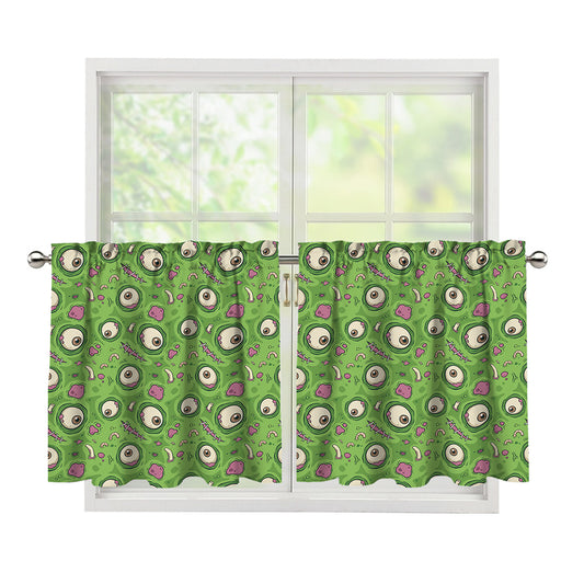 Green Zombie Pattern Print Tier Curtains