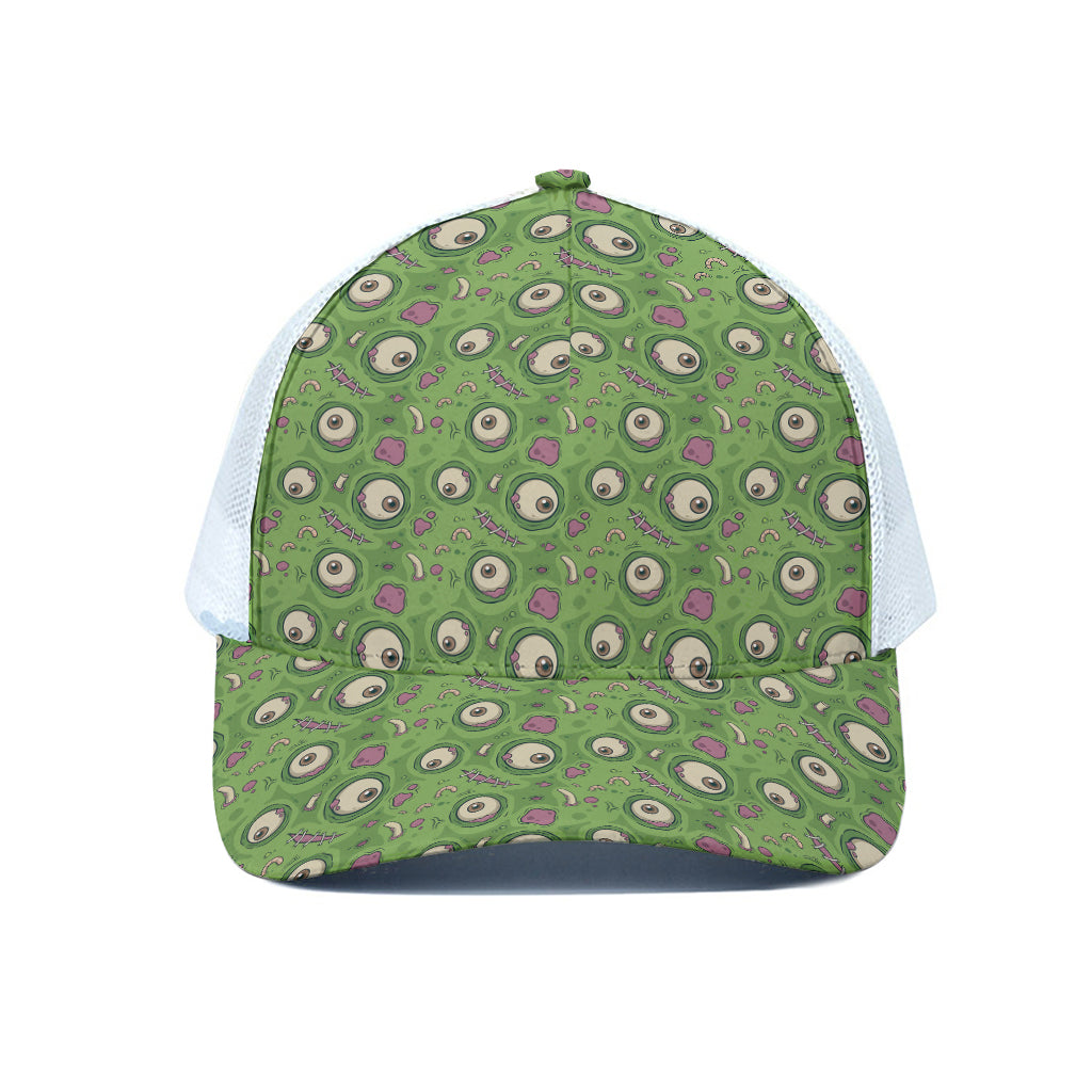 Green Zombie Pattern Print White Mesh Trucker Cap