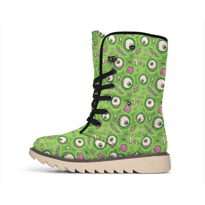 Green Zombie Pattern Print Winter Boots