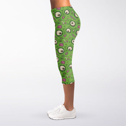 Green Zombie Pattern Print Women's Capri Leggings