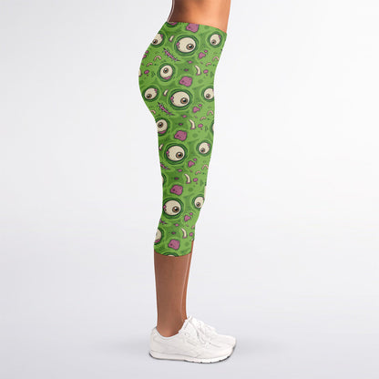 Green Zombie Pattern Print Women's Capri Leggings