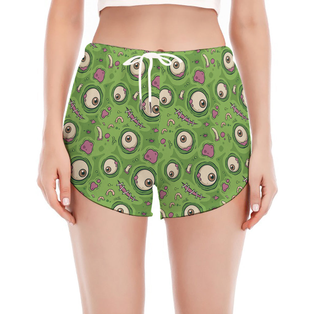 Green Zombie Pattern Print Women's Split Running Shorts