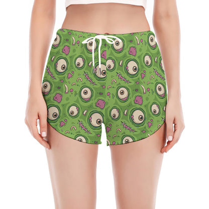 Green Zombie Pattern Print Women's Split Running Shorts