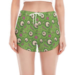 Green Zombie Pattern Print Women's Split Running Shorts