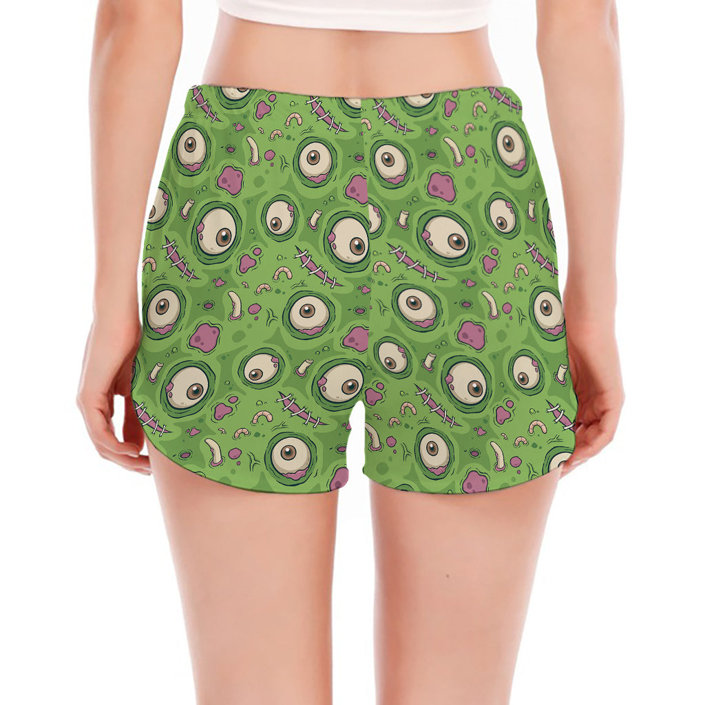 Green Zombie Pattern Print Women's Split Running Shorts