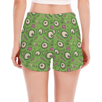 Green Zombie Pattern Print Women's Split Running Shorts