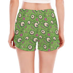 Green Zombie Pattern Print Women's Split Running Shorts