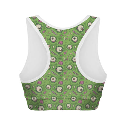Green Zombie Pattern Print Women's Sports Bra