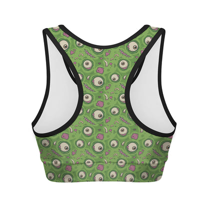 Green Zombie Pattern Print Women's Sports Bra